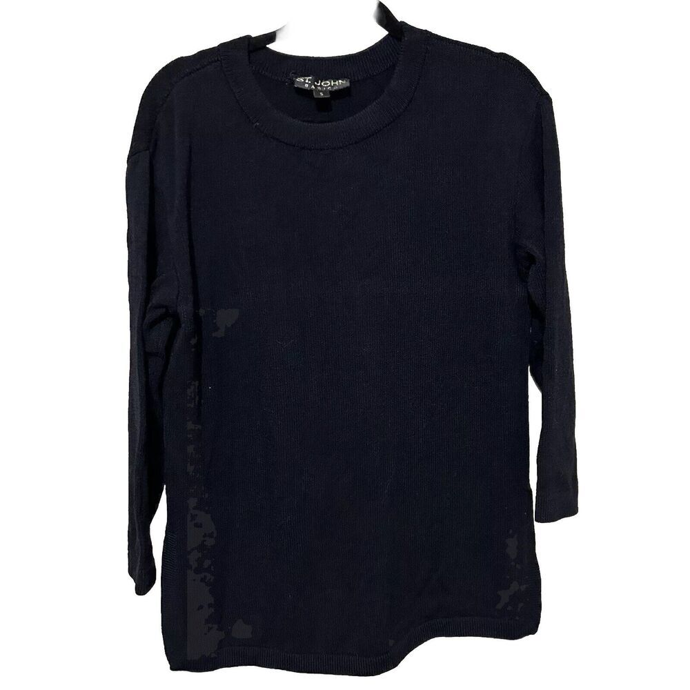 ST. JOHN BASICS Black Crew Neck 3/4 Sleeve Knit Sweater S USA Minimalist Capsule